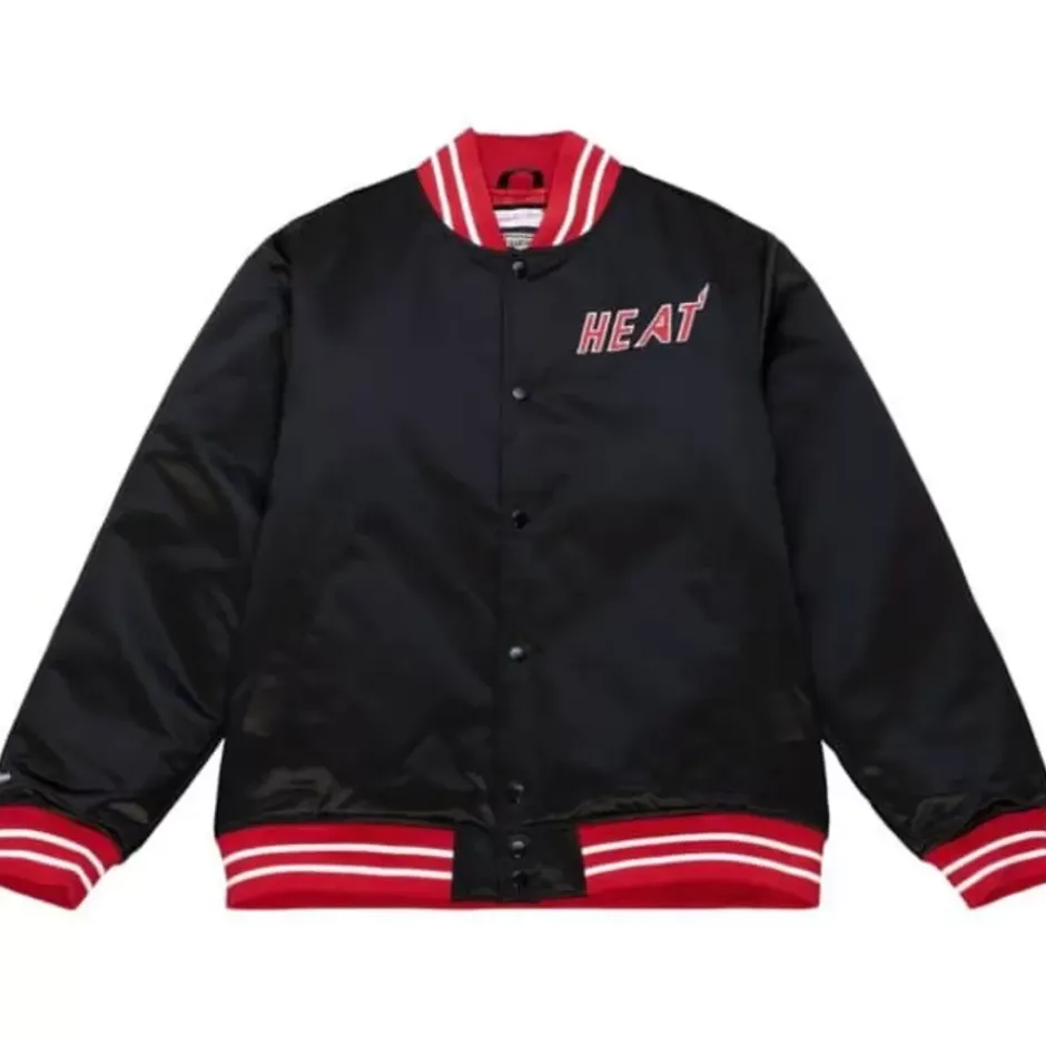 Men Mitchell & Ness Jackets & Outerwear-Heavyweight Satin Jacket Miami Heat