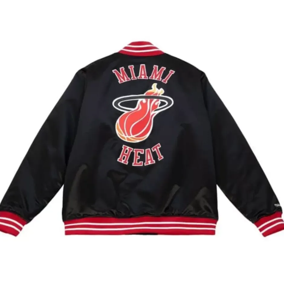 Men Mitchell & Ness Jackets & Outerwear-Heavyweight Satin Jacket Miami Heat