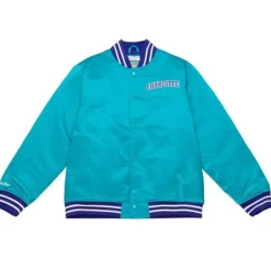 Men Mitchell & Ness Jackets & Outerwear-Heavyweight Satin Jacket Charlotte Hornets