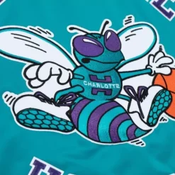 Men Mitchell & Ness Jackets & Outerwear-Heavyweight Satin Jacket Charlotte Hornets