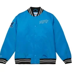 Men Mitchell & Ness Jackets & Outerwear-Heavyweight Satin Jacket Carolina Panthers