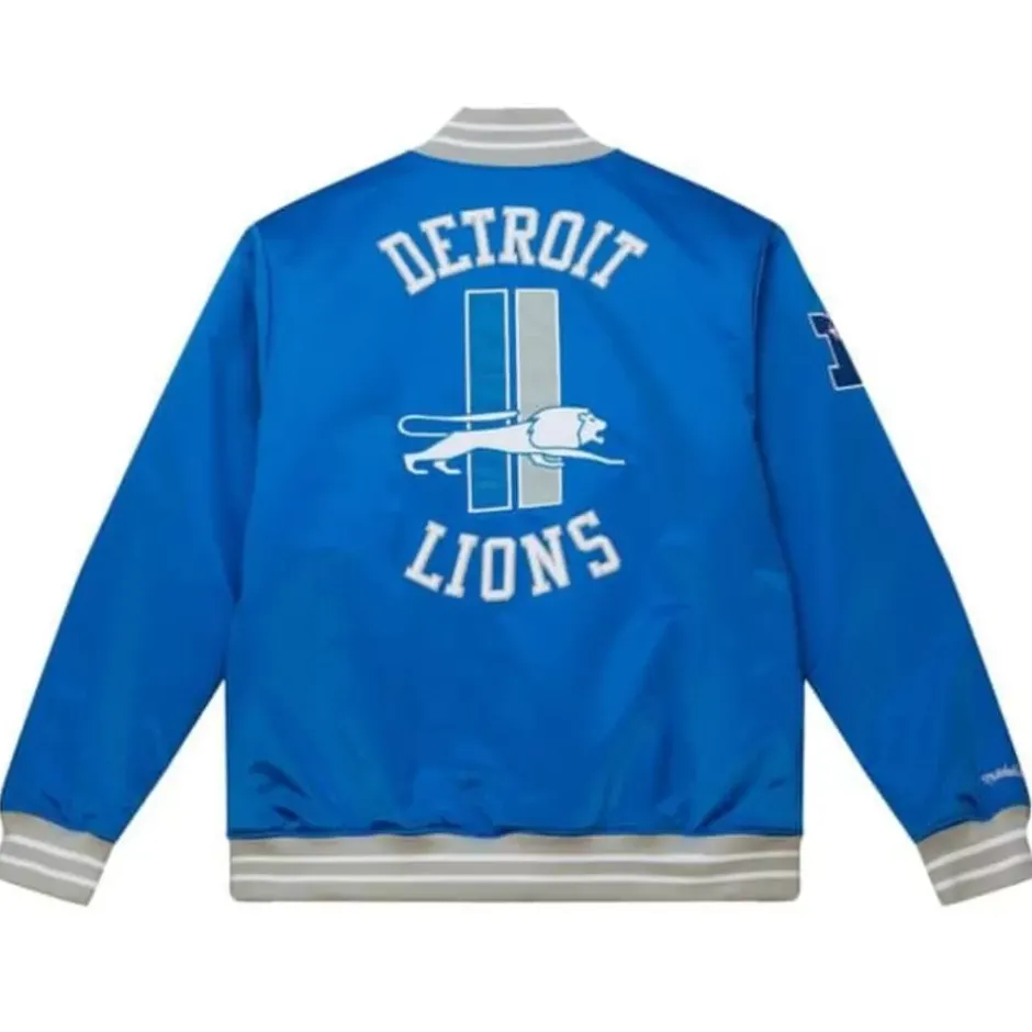 Men Mitchell & Ness Jackets & Outerwear-Heavyweight Satin Jacket Detroit Lions