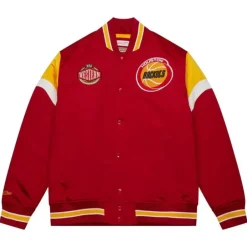 Men Mitchell & Ness Jackets & Outerwear-Heavyweight Satin Jacket Houston Rockets