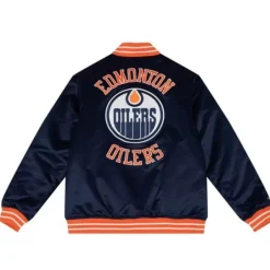 Men Mitchell & Ness Jackets & Outerwear-Heavyweight Satin Jacket Update Edmonton Oilers