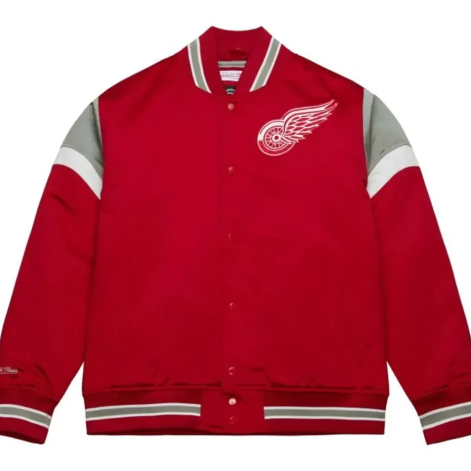 Men Mitchell & Ness Jackets & Outerwear-Heavyweight Satin Jacket Detroit Red Wings