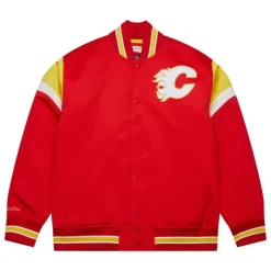 Men Mitchell & Ness Jackets & Outerwear-Heavyweight Satin Jacket Calgary Flames