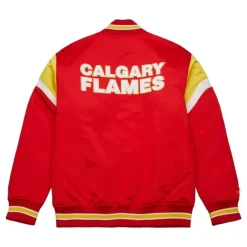 Men Mitchell & Ness Jackets & Outerwear-Heavyweight Satin Jacket Calgary Flames