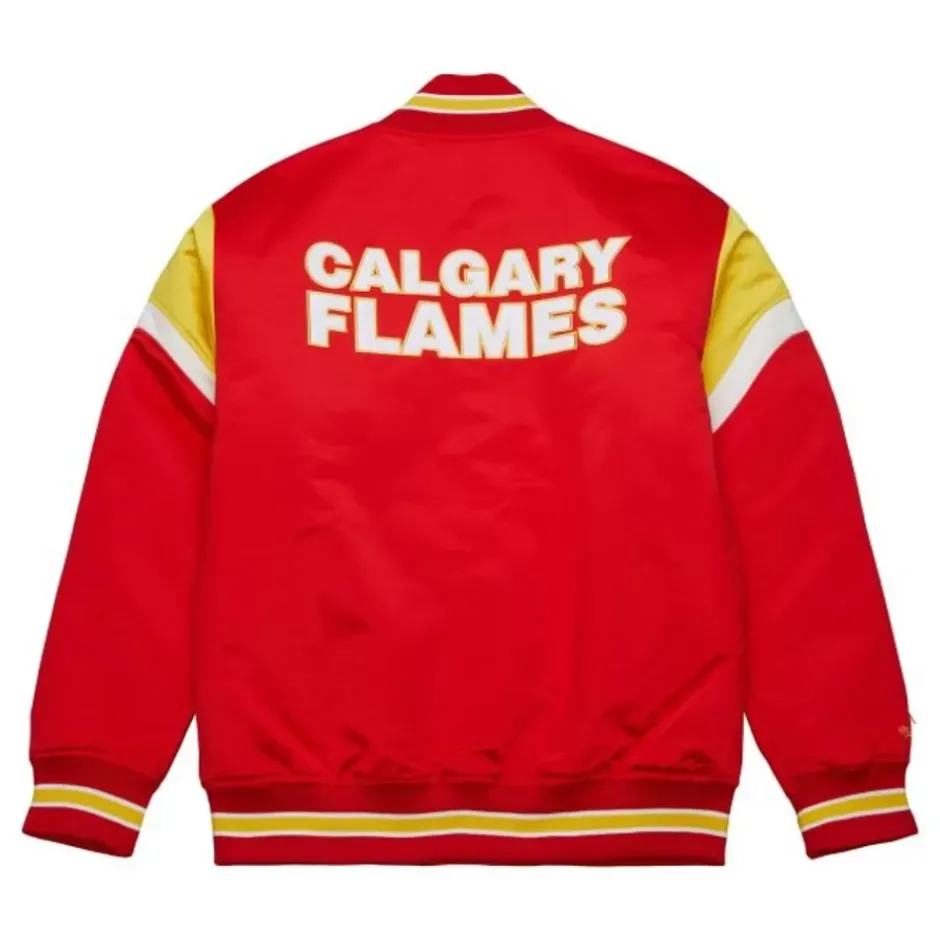 Men Mitchell & Ness Jackets & Outerwear-Heavyweight Satin Jacket Calgary Flames