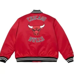 Men Mitchell & Ness Jackets & Outerwear-Heavyweight Satin Jacket Chicago Bulls