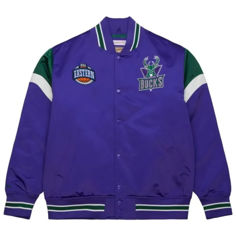 Men Mitchell & Ness Jackets & Outerwear-Heavyweight Satin Jacket Milwaukee Bucks