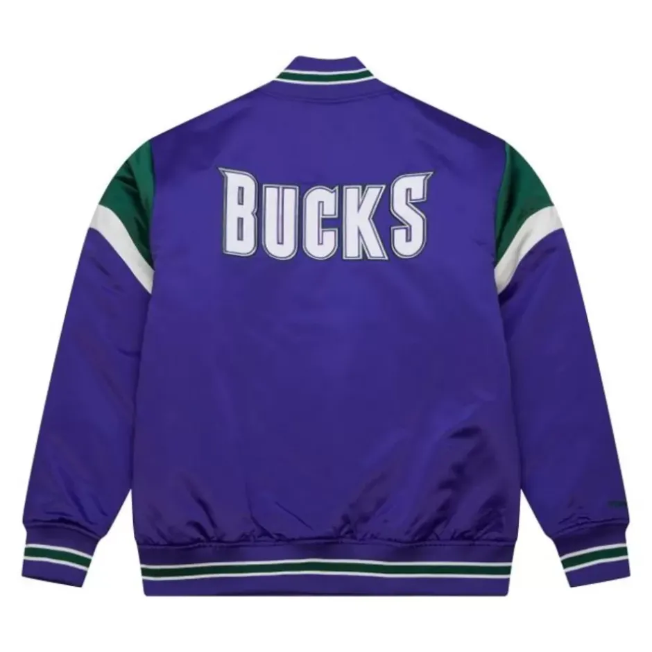 Men Mitchell & Ness Jackets & Outerwear-Heavyweight Satin Jacket Milwaukee Bucks