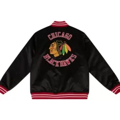 Men Mitchell & Ness Jackets & Outerwear-Heavyweight Satin Jacket Chicago Blackhawks