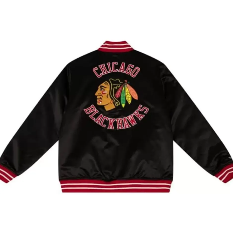 Men Mitchell & Ness Jackets & Outerwear-Heavyweight Satin Jacket Chicago Blackhawks
