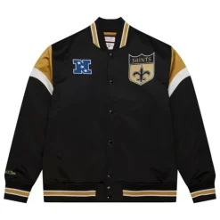 Men Mitchell & Ness Jackets & Outerwear-Heavyweight Satin Jacket New Orleans Saints