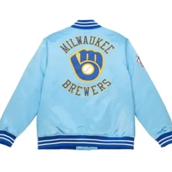 Men Mitchell & Ness Jackets & Outerwear-Heavyweight Satin Jacket Milwaukee Brewers