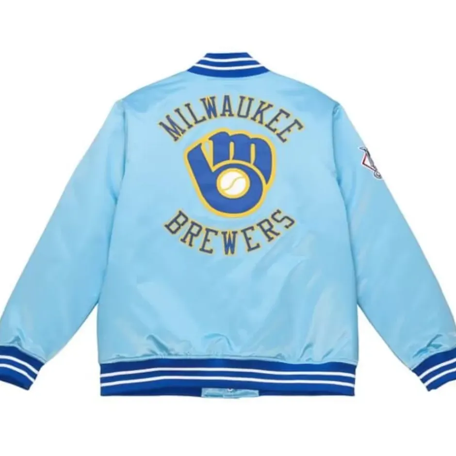 Men Mitchell & Ness Jackets & Outerwear-Heavyweight Satin Jacket Milwaukee Brewers