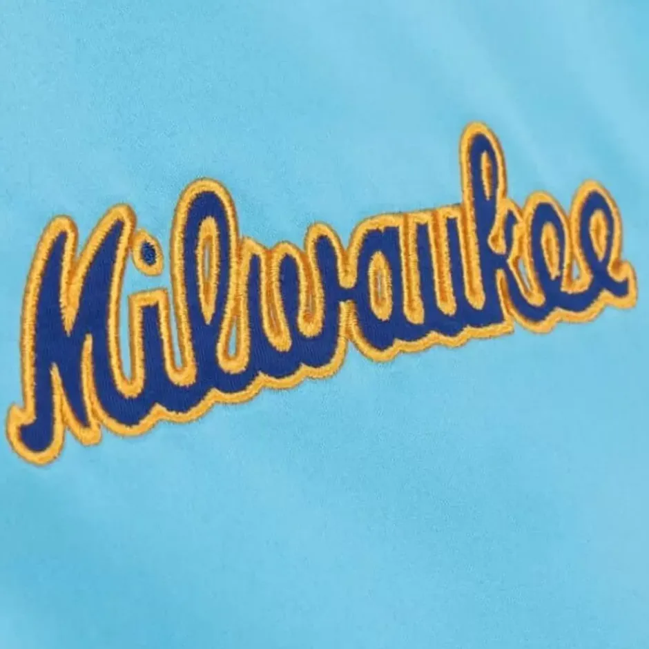 Men Mitchell & Ness Jackets & Outerwear-Heavyweight Satin Jacket Milwaukee Brewers