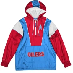 Men Mitchell & Ness Jackets & Outerwear-Highlight Reel Windbreaker Houston Oilers