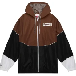 Men Mitchell & Ness Jackets & Outerwear-Home Team Lightweight Windbreaker Cleveland Browns