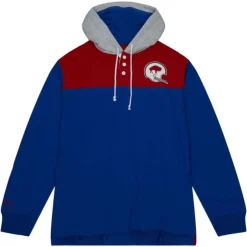 Men Mitchell & Ness T-Shirts & Tops-Hooded Rugby Polo Buffalo Bills