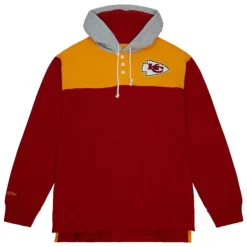 Men Mitchell & Ness Hoodies & Sweatshirts-Hooded Rugby Polo Kansas City Chiefs