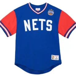 Men Mitchell & Ness T-Shirts & Tops-Hwc Night Mesh V-Neck New York Nets