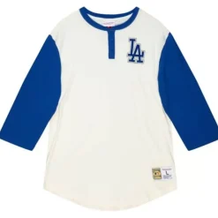 Men Mitchell & Ness T-Shirts & Tops-Icon Henley Los Angeles Dodgers