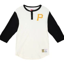Men Mitchell & Ness T-Shirts & Tops-Icon Henley Pittsburgh Pirates