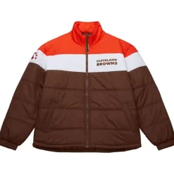 Men Mitchell & Ness Jackets & Outerwear-In The Clutch Puffer Jacket Vintage Logo Cleveland Browns