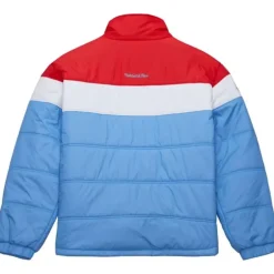 Men Mitchell & Ness Jackets & Outerwear-In The Clutch Puffer Jacket Vintage Logo Houston Oilers