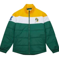 Men Mitchell & Ness Jackets & Outerwear-In The Clutch Puffer Jacket Vintage Logo Green Bay Packers