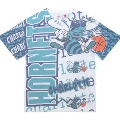 Men Mitchell & Ness T-Shirts & Tops-Jumbotron 2.0 Sublimated Ss Tee Charlotte Hornets