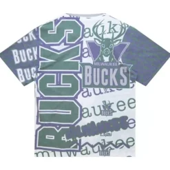 Men Mitchell & Ness T-Shirts & Tops-Jumbotron 2.0 Sublimated Ss Tee Milwaukee Bucks