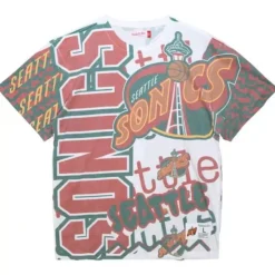 Men Mitchell & Ness T-Shirts & Tops-Jumbotron 2.0 Sublimated Ss Tee Seattle Supersonics