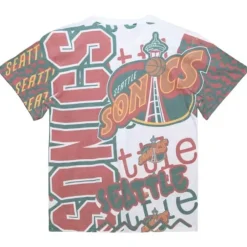 Men Mitchell & Ness T-Shirts & Tops-Jumbotron 2.0 Sublimated Ss Tee Seattle Supersonics