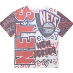 Men Mitchell & Ness T-Shirts & Tops-Jumbotron 2.0 Sublimated Ss Tee New Jersey Nets