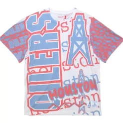 Men Mitchell & Ness T-Shirts & Tops-Jumbotron 2.0 Sublimated Ss Tee Houston Oilers