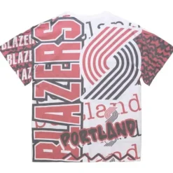 Men Mitchell & Ness T-Shirts & Tops-Jumbotron 2.0 Sublimated Ss Tee Portland Trail Blazers