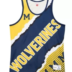 Men Mitchell & Ness T-Shirts & Tops-Jumbotron 2.0 Sublimated Tank University Of Michigan
