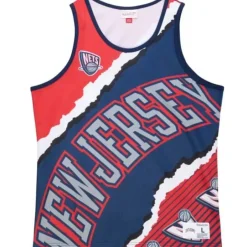 Men Mitchell & Ness T-Shirts & Tops-Jumbotron 2.0 Sublimated Tank New Jersey Nets