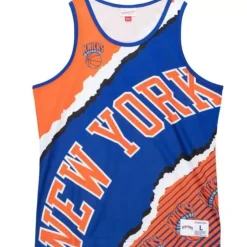 Men Mitchell & Ness T-Shirts & Tops-Jumbotron 2.0 Sublimated Tank New York Knicks