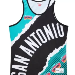 Men Mitchell & Ness T-Shirts & Tops-Jumbotron 2.0 Sublimated Tank San Antonio Spurs