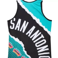Men Mitchell & Ness T-Shirts & Tops-Jumbotron 2.0 Sublimated Tank San Antonio Spurs