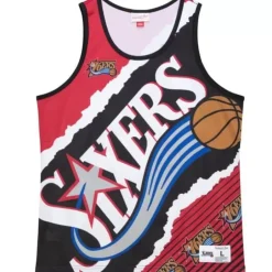 Men Mitchell & Ness T-Shirts & Tops-Jumbotron 2.0 Sublimated Tank Philadelphia 76Ers