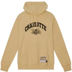 Men Mitchell & Ness Hoodies & Sweatshirts-Khaki Black Hoodie Charlotte Hornets