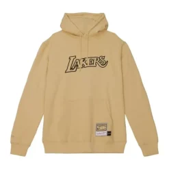 Men Mitchell & Ness Hoodies & Sweatshirts-Khaki Black Hoodie Los Angeles Lakers