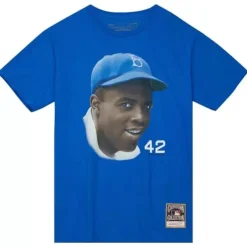 Men Mitchell & Ness T-Shirts & Tops-Legend Portrait Tee Brooklyn Dodgers Jackie Robinson