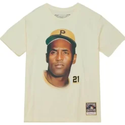 Men Mitchell & Ness T-Shirts & Tops-Legend Portrait Tee Pittsburgh Pirates Roberto Clemente