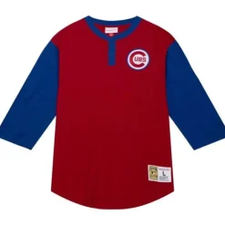 Men Mitchell & Ness T-Shirts & Tops-Legendary Slub Henley Chicago Cubs