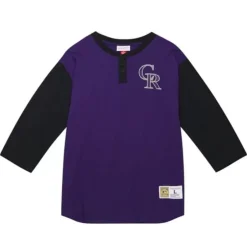 Men Mitchell & Ness T-Shirts & Tops-Legendary Slub Henley Colorado Rockies